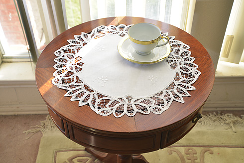 White Princess Battenburg Lace 16" Round As Table Toppers